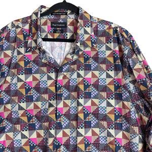 Paul Fedreick Polka Dot Checkered Print Button Down Shirt Size XXLT Cotton